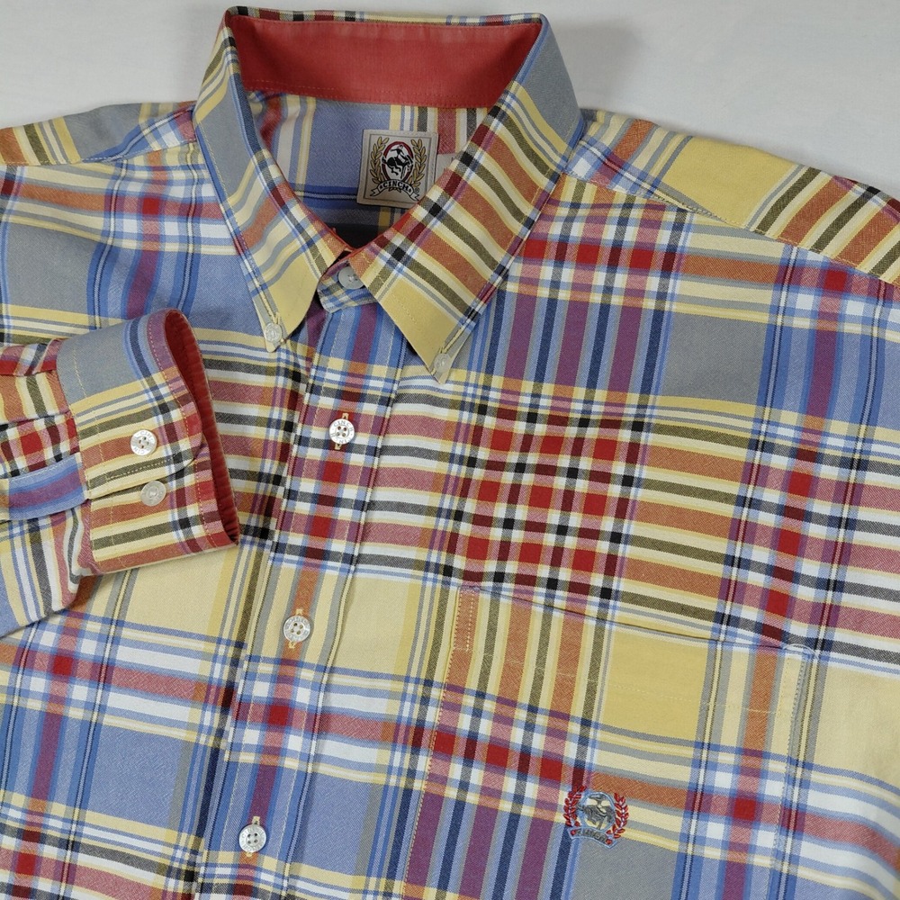 Cinch Mens Long Sleeve Plaid Button Down Western Shirt Yellow Blue Red Size M
